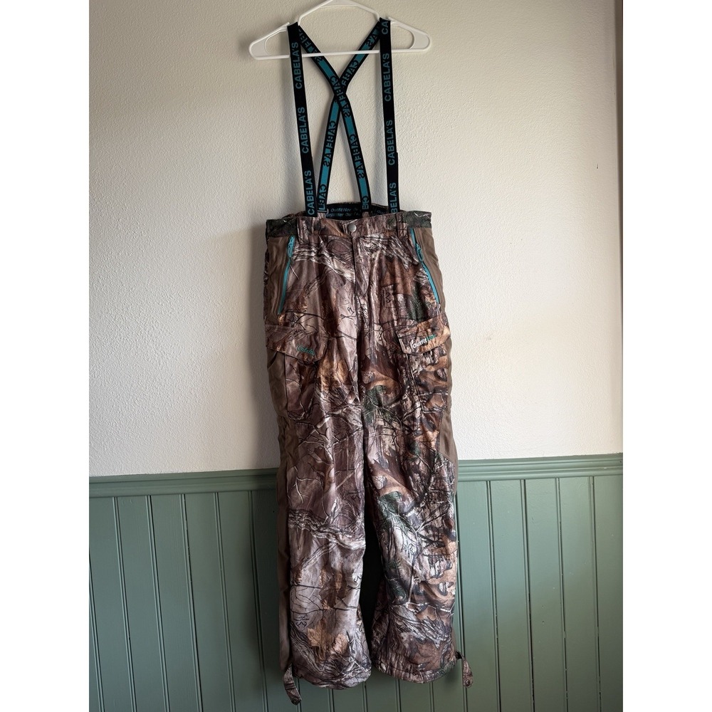 Cabela's Womens Size Small‎ Overall Camo Zipper Legs Snap 4 Most Dry Plus